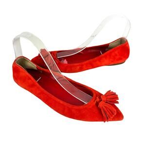 J. Crew Lottie Suede Leather Orange Tassel Pointed Toe Slip On Ballet Flats